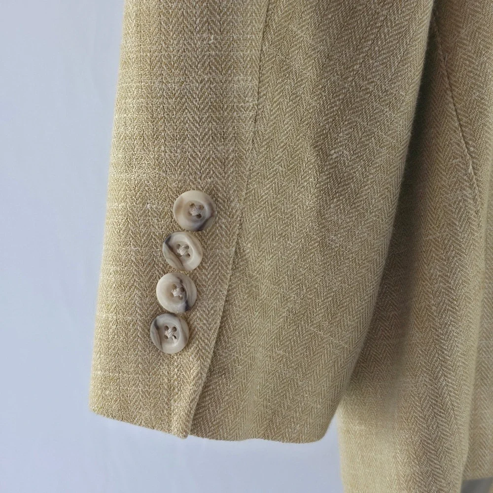 Savile Row London Sport Coat Mens 46R Tan Herringbone Blazer Quiet Luxury Preppy